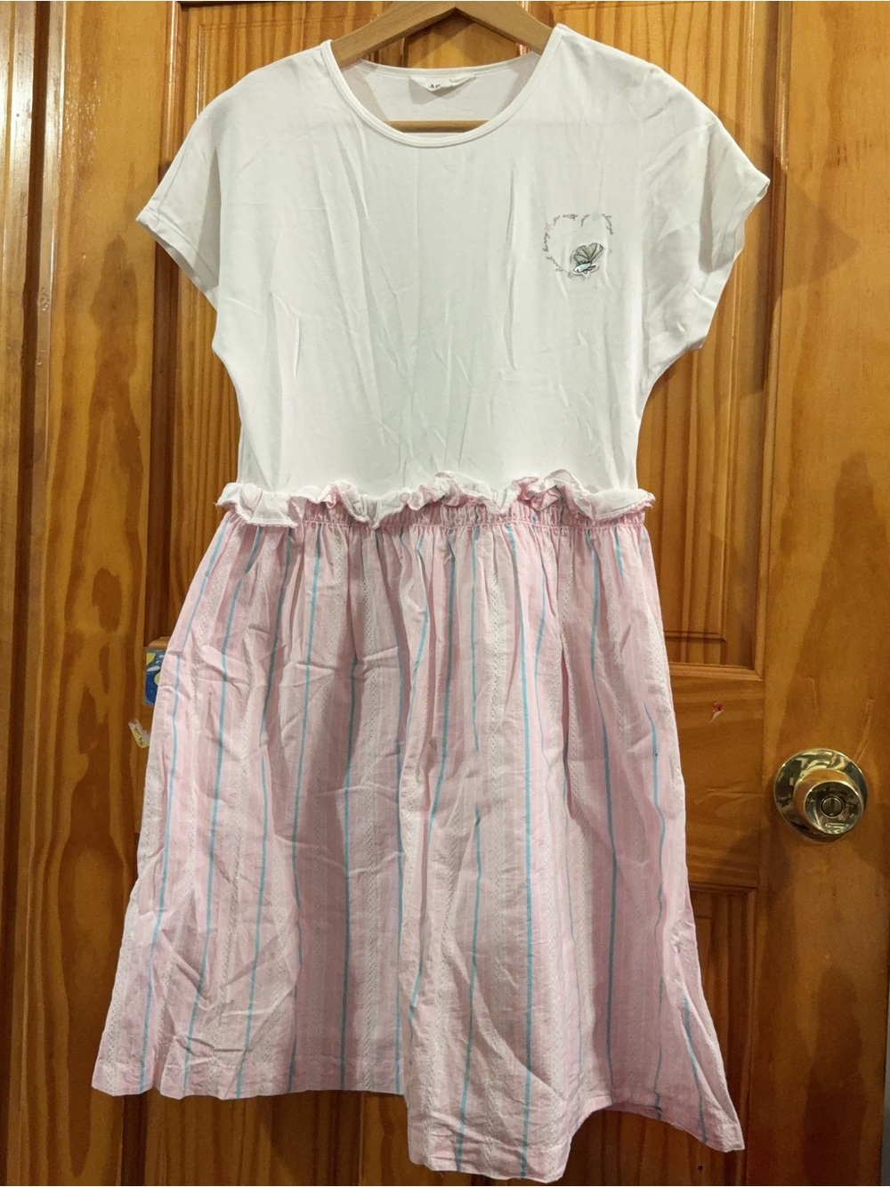 Girls White Top with Pink Striped Skirt Casual Dress